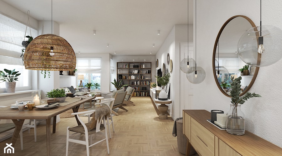 Mieszkanie w Warszawie - Duża biała jadalnia w salonie, styl skandynawski - zdjęcie od UNIQUE INTERIOR DESIGN
