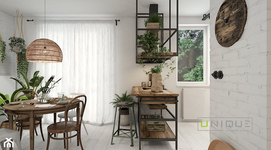 Mieszkanie z elementami w stylu BOHO - Średnia szara jadalnia jako osobne pomieszczenie, styl skandynawski - zdjęcie od UNIQUE INTERIOR DESIGN