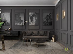 mieszkanie w Kamienicy - Duże w osobnym pomieszczeniu z sofą szare biuro, styl glamour - zdjęcie od UNIQUE INTERIOR DESIGN