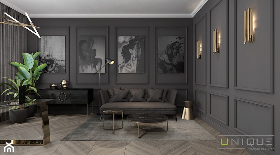 mieszkanie w Kamienicy - Duże w osobnym pomieszczeniu z sofą szare biuro, styl glamour - zdjęcie od UNIQUE INTERIOR DESIGN