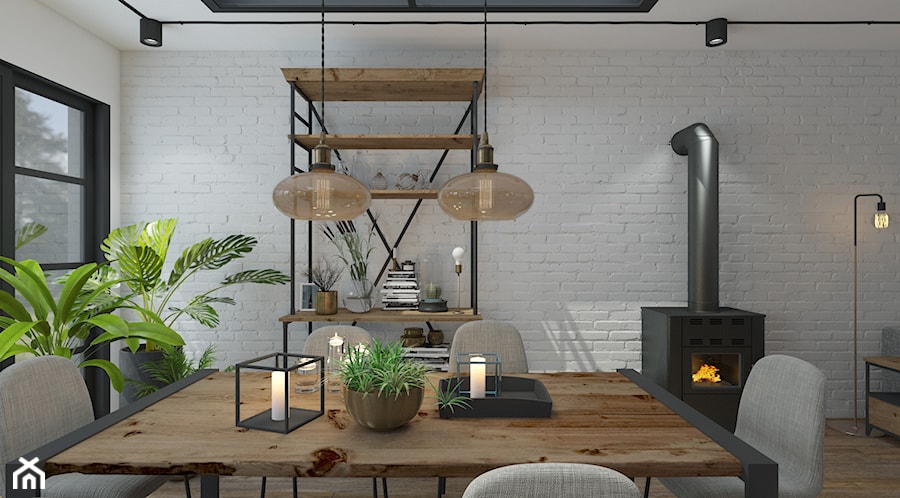 Przebudowa domu - Średnia biała jadalnia w salonie, styl industrialny - zdjęcie od UNIQUE INTERIOR DESIGN