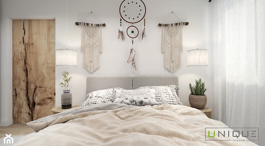 Mieszkanie z elementami w stylu BOHO - Średnia biała sypialnia - zdjęcie od UNIQUE INTERIOR DESIGN