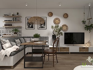 Mieszkanie z elementami w stylu BOHO - Średni biały szary salon z kuchnią z jadalnią, styl skandynawski - zdjęcie od UNIQUE INTERIOR DESIGN