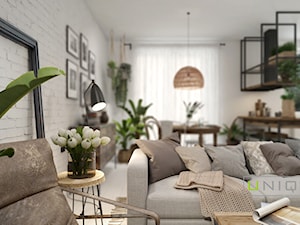 Mieszkanie z elementami w stylu BOHO - Średni szary salon z kuchnią z jadalnią, styl skandynawski - zdjęcie od UNIQUE INTERIOR DESIGN