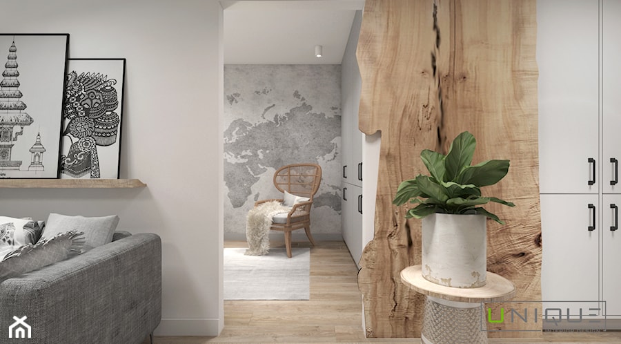 Mieszkanie z elementami w stylu BOHO - Średni biały salon - zdjęcie od UNIQUE INTERIOR DESIGN