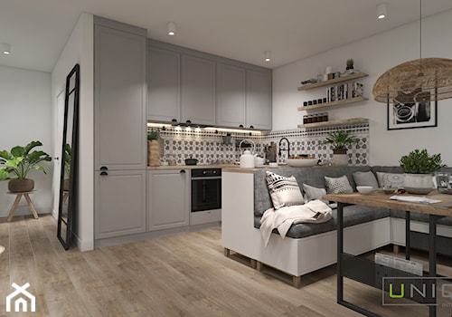 Mieszkanie z elementami w stylu BOHO - Mały średni biały salon z kuchnią, styl skandynawski - zdjęcie od UNIQUE INTERIOR DESIGN