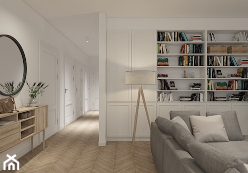 Dom w Radomiu - Średni biały salon z bibiloteczką, styl skandynawski - zdjęcie od UNIQUE INTERIOR DESIGN