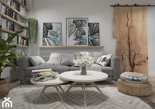 Mieszkanie z elementami w stylu BOHO - Średni biały szary salon, styl skandynawski - zdjęcie od UNIQUE INTERIOR DESIGN