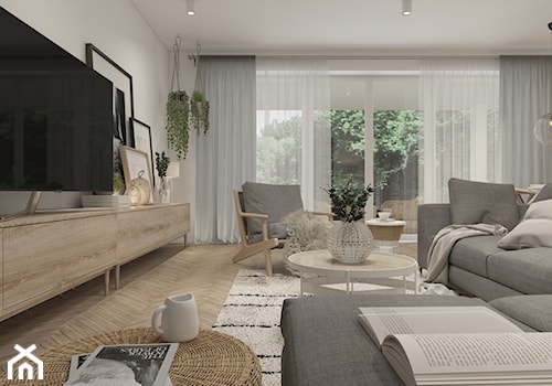 Dom w Radomiu - Średni beżowy biały salon, styl skandynawski - zdjęcie od UNIQUE INTERIOR DESIGN