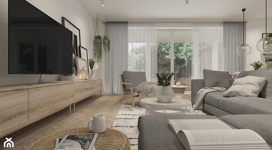 Dom w Radomiu - Średni beżowy biały salon, styl skandynawski - zdjęcie od UNIQUE INTERIOR DESIGN