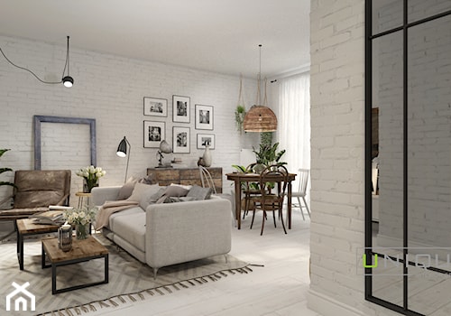 Mieszkanie z elementami w stylu BOHO - Średni szary salon z jadalnią, styl skandynawski - zdjęcie od UNIQUE INTERIOR DESIGN