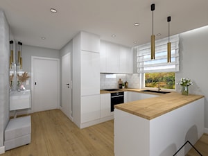Cegła, beton i drewno w salonie - Kuchnia, styl nowoczesny - zdjęcie od KRU design