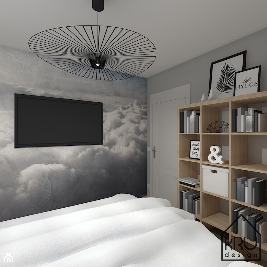 Nowoczesna sypialnia w szarościach - Mała szara sypialnia, styl nowoczesny - zdjęcie od KRU design