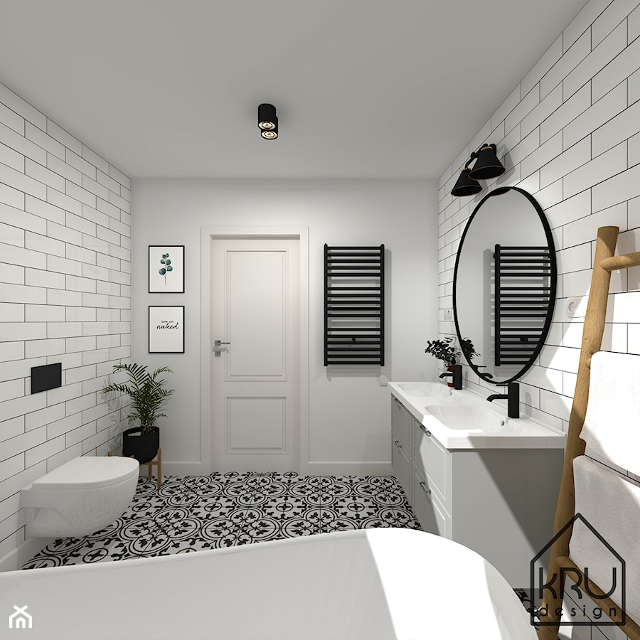 Czarno-biały patchwork w łazience - Łazienka, styl skandynawski - zdjęcie od KRU design