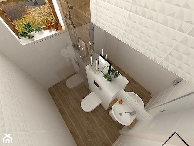 Niewielka łazienka w bieli & drewnie