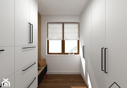 Salon z ukrytą garderobą - Garderoba, styl minimalistyczny - zdjęcie od KRU design