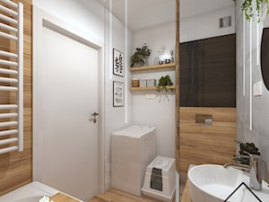 Łazienka z oświetleniem liniowym - Mała bez okna z pralką / suszarką z lustrem z punktowym oświetleniem łazienka, styl skandynawski - zdjęcie od KRU design