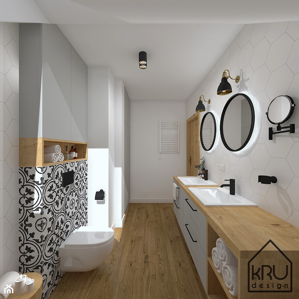 Hexagon & patchwork w łazience - Łazienka, styl skandynawski - zdjęcie od KRU design - Homebook