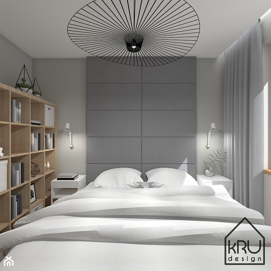 Nowoczesna sypialnia w szarościach - Sypialnia, styl minimalistyczny - zdjęcie od KRU design