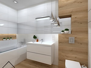 Biała Łazienka styl nowoczesny - Średnia bez okna z lustrem z punktowym oświetleniem łazienka, styl nowoczesny - zdjęcie od KRU design