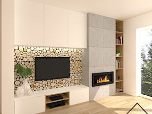 Ścianka TV - Mały biały salon, styl skandynawski - zdjęcie od KRU design