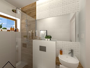 Niewielka łazienka w bieli & drewnie - Średnia z lustrem łazienka z oknem, styl skandynawski - zdjęcie od KRU design