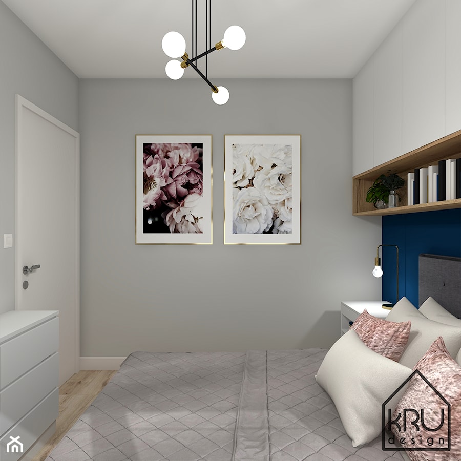 Nowoczesna sypialnia z granatowym akcentem - Sypialnia, styl nowoczesny - zdjęcie od KRU design