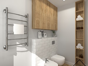 Łazienka w cegiełce - Mała bez okna z punktowym oświetleniem łazienka, styl skandynawski - zdjęcie od KRU design