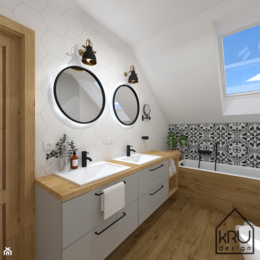 Hexagon & patchwork w łazience - Łazienka, styl skandynawski - zdjęcie od KRU design - Homebook