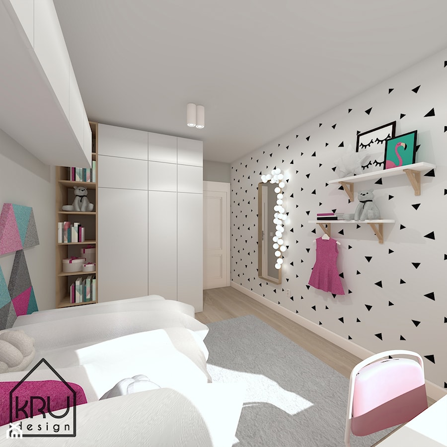 Pokój 6-letniej dziewczynki - Średni szary pokój dziecka dla dziecka dla nastolatka dla dziewczynki, styl skandynawski - zdjęcie od KRU design