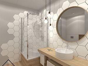 Białe heksagony w łazience - Średnia bez okna z punktowym oświetleniem łazienka, styl nowoczesny - zdjęcie od KRU design