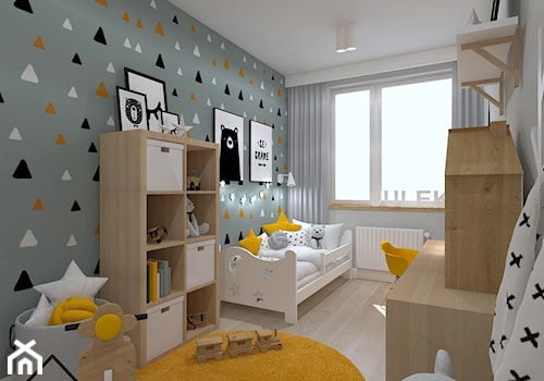 Pokój 2-latka - Duży biały szary pokój dziecka dla dziecka dla chłopca, styl skandynawski - zdjęcie od KRU design