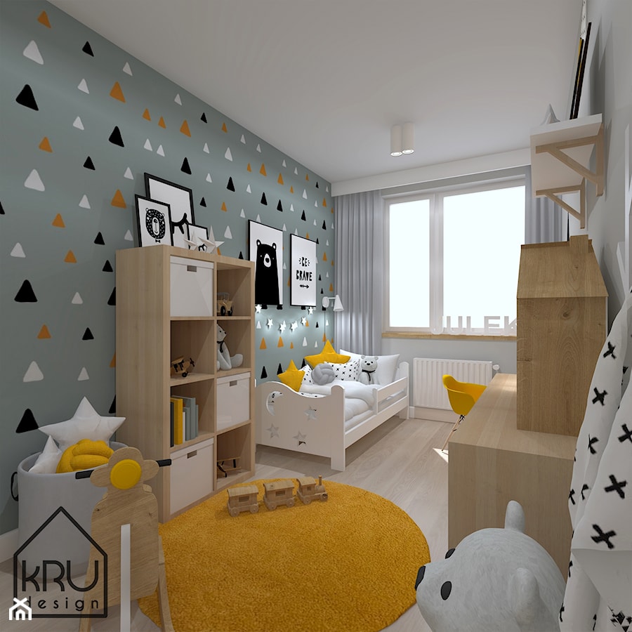 Pokój 2-latka - Duży biały szary pokój dziecka dla dziecka dla chłopca, styl skandynawski - zdjęcie od KRU design