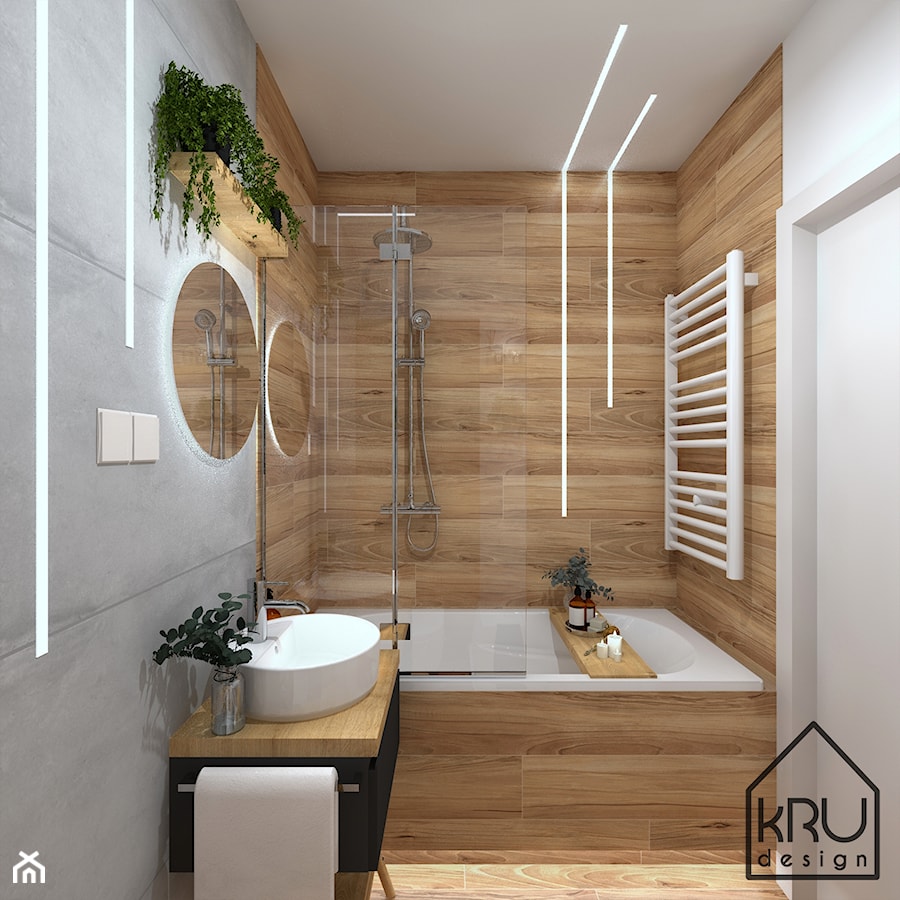 Łazienka z oświetleniem liniowym - Mała bez okna łazienka, styl nowoczesny - zdjęcie od KRU design