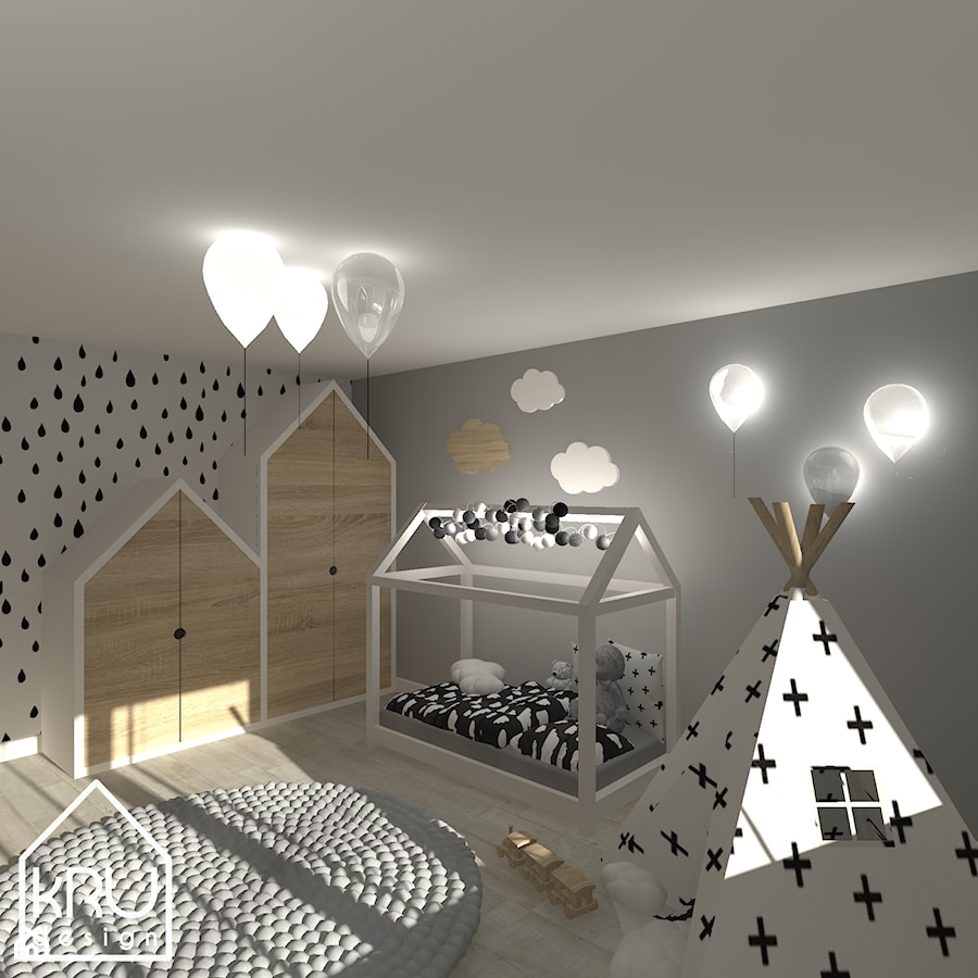 Pokój dziecięcy - Średni biały szary z panelami tapicerowanymi pokój dziecka dla dziecka dla chłopca, styl skandynawski - zdjęcie od KRU design