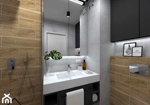 Nowoczesna łazienka w kawalerce - Mała bez okna z lustrem z punktowym oświetleniem łazienka, styl nowoczesny - zdjęcie od KRU design