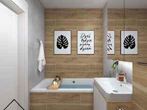 Beton i drewno w łazience - Mała bez okna z lustrem łazienka, styl nowoczesny - zdjęcie od KRU design