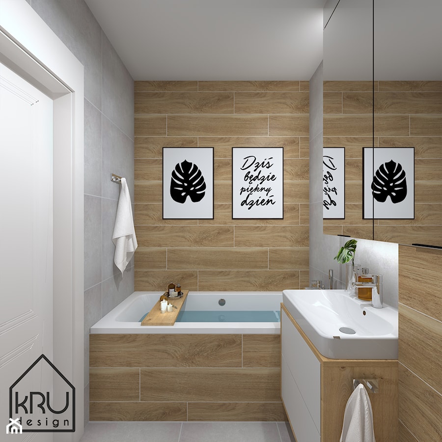 Beton i drewno w łazience - Mała bez okna z lustrem łazienka, styl nowoczesny - zdjęcie od KRU design