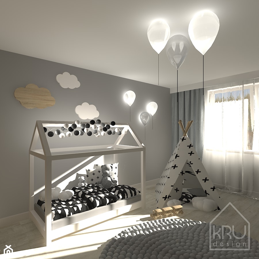 Pokój dziecięcy - Duży biały szary pokój dziecka dla dziecka dla chłopca dla dziewczynki, styl skandynawski - zdjęcie od KRU design