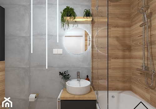 Łazienka z oświetleniem liniowym - Mała bez okna z lustrem łazienka, styl nowoczesny - zdjęcie od KRU design