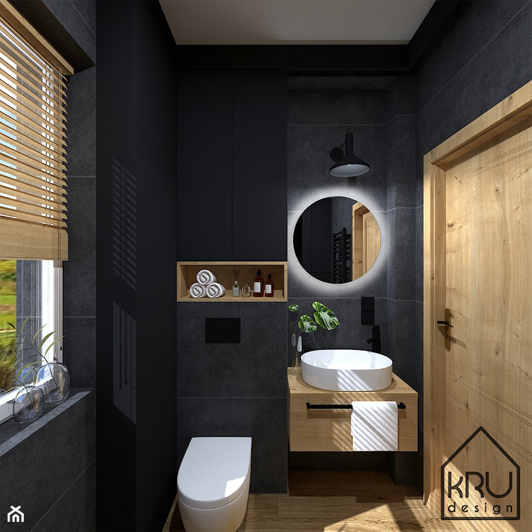 Czerń i drewno w łazience - Łazienka, styl nowoczesny - zdjęcie od KRU design - Homebook