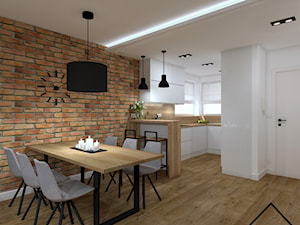 Cegła, drewno i beton - Średnia biała brązowa jadalnia w kuchni jako osobne pomieszczenie, styl industrialny - zdjęcie od KRU design