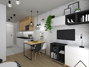 Mikroapartament part. 2 - Mały biały salon z kuchnią z jadalnią, styl skandynawski - zdjęcie od KRU design