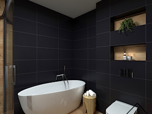 Łazienka w czerni i drewnie - Łazienka, styl skandynawski - zdjęcie od KRU design