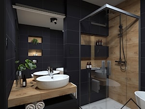 Łazienka w czerni i drewnie - Łazienka, styl minimalistyczny - zdjęcie od KRU design