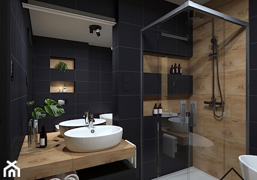 Łazienka w czerni i drewnie - Łazienka, styl minimalistyczny - zdjęcie od KRU design