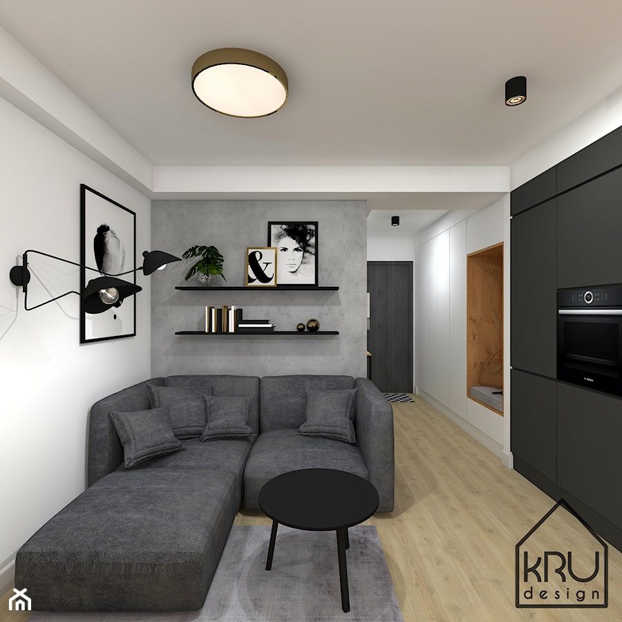 Antracyt w mieszkaniu - Salon, styl nowoczesny - zdjęcie od KRU design
