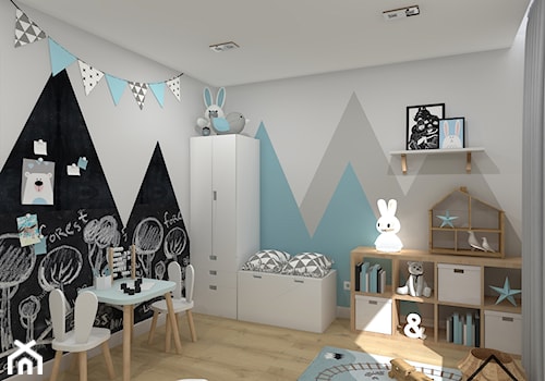Pastelowy pokój dziecięcy - Średni czarny szary niebieski pokój dziecka dla dziecka dla chłopca, styl skandynawski - zdjęcie od KRU design