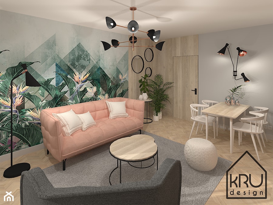 Salon - Mały szary salon z jadalnią - zdjęcie od KRU design