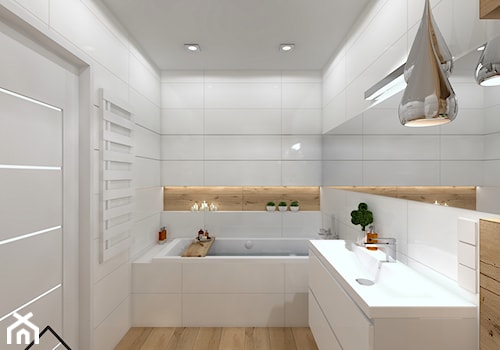 Biała Łazienka styl nowoczesny - Średnia bez okna z lustrem z punktowym oświetleniem łazienka, styl nowoczesny - zdjęcie od KRU design